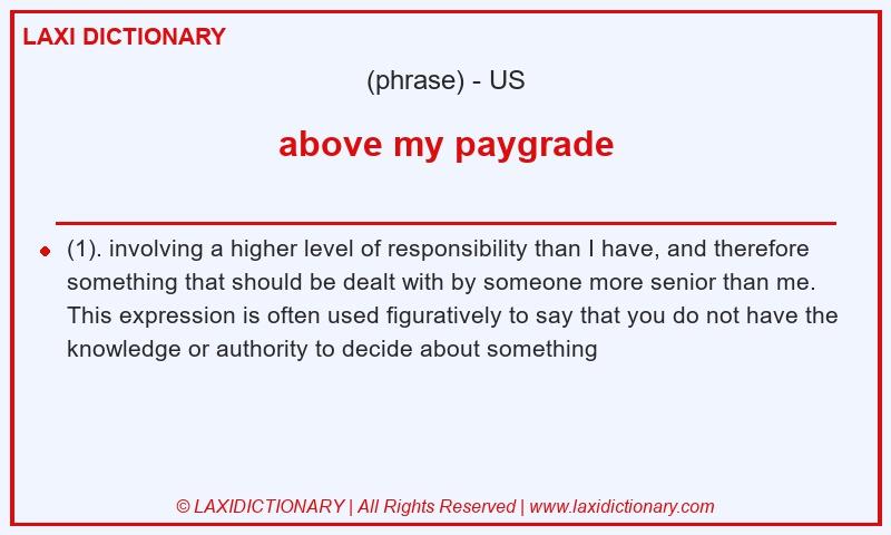 Definition above my paygrade in American English