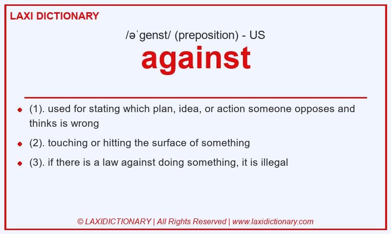 Definition against in American English