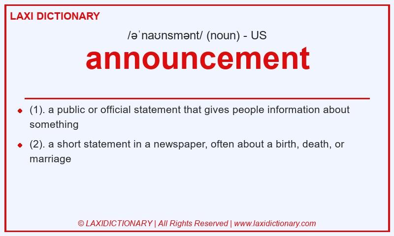 Definition announcement in American English
