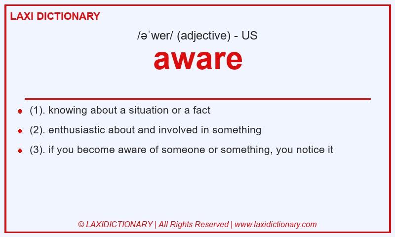 Definition aware in American English