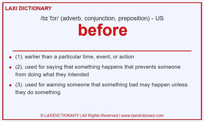 Definition before in American English