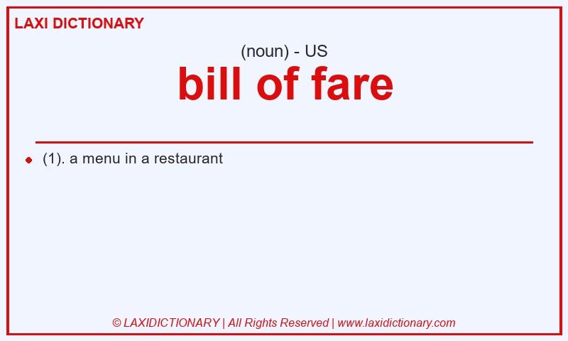 Definition bill of fare in American English