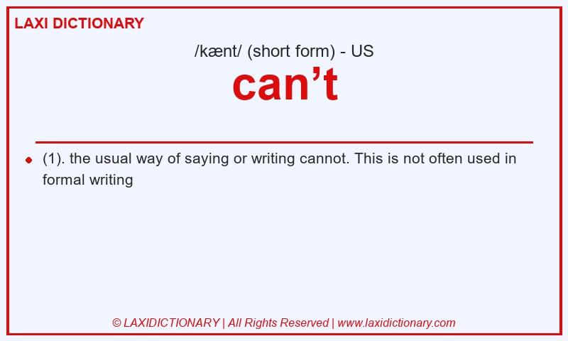 Definition can’t in American English