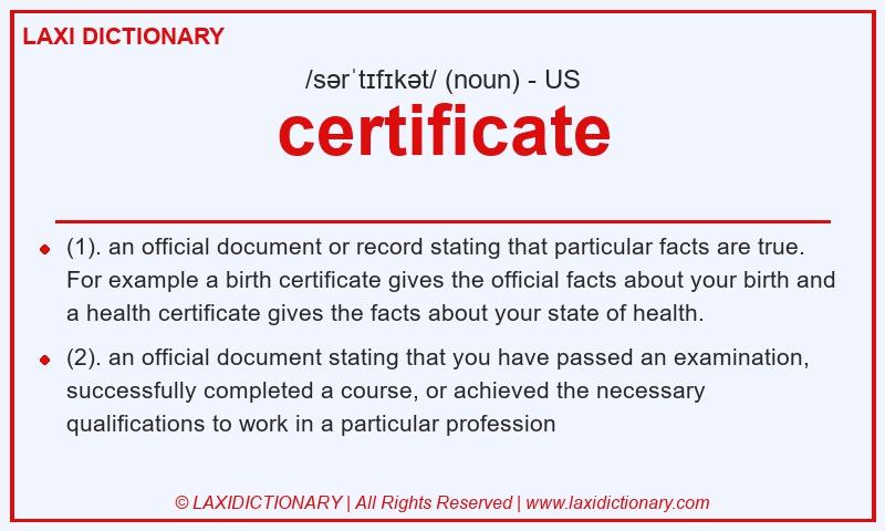 Definition certificate in American English