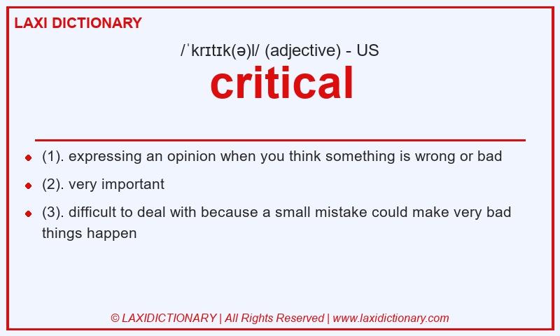 Definition critical in American English