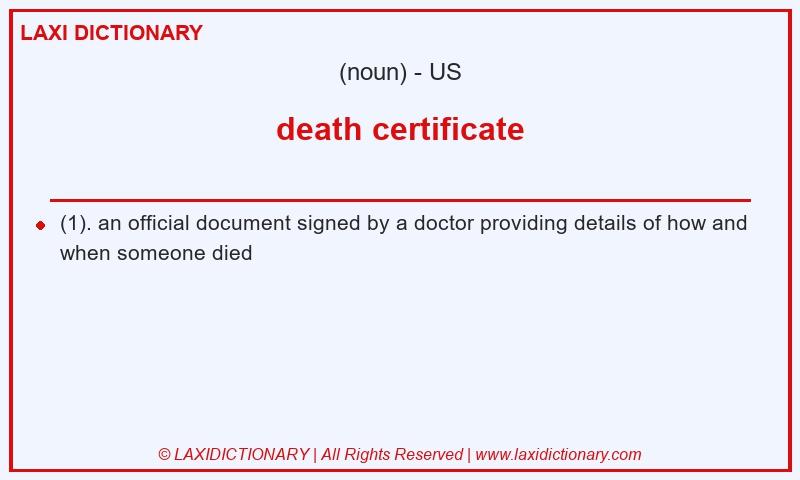 Definition death certificate in American English