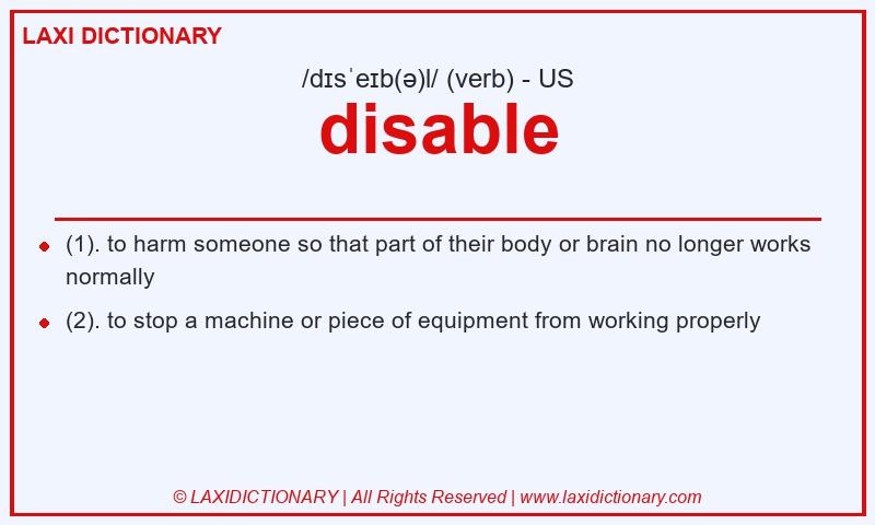 Definition disable in American English