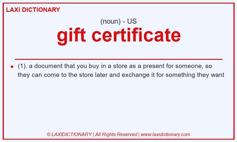 Definition gift certificate in American English