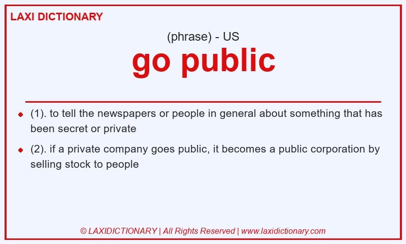 Definition go public in American English