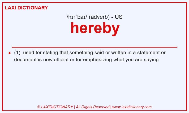 Definition hereby in American English
