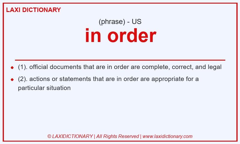 Definition in order in American English