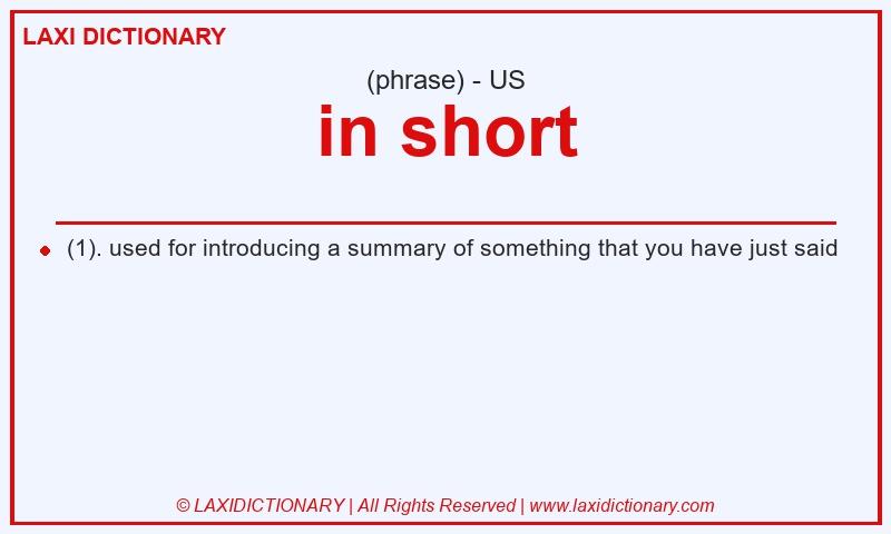 Definition in short in American English