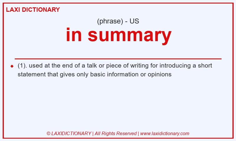 Definition in summary in American English