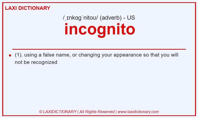 Definition incognito in American English