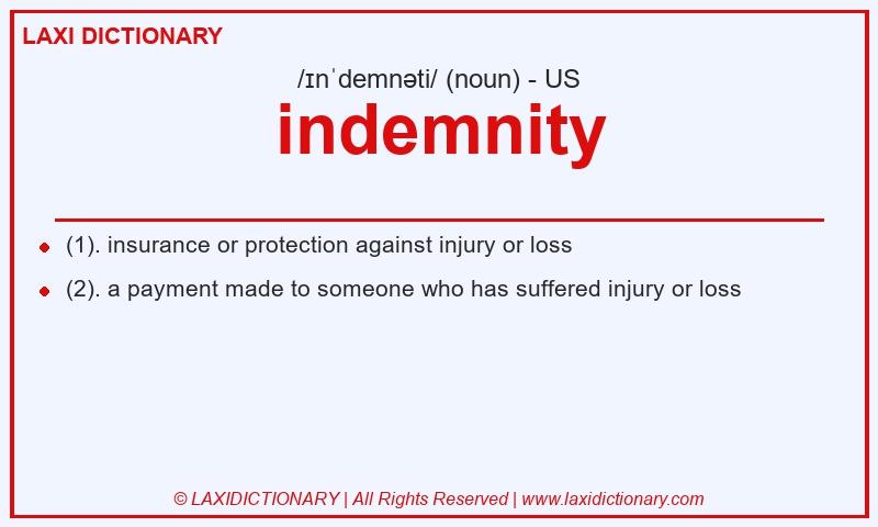 Definition indemnity in American English