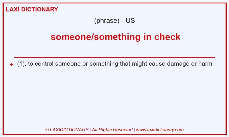 Definition  someone/something in check in American English