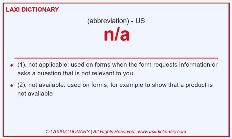 Definition n/a in American English