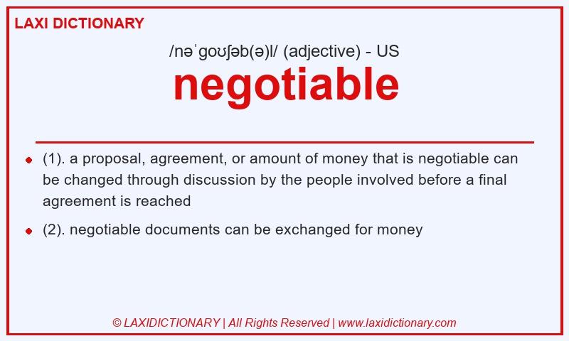 Definition negotiable in American English