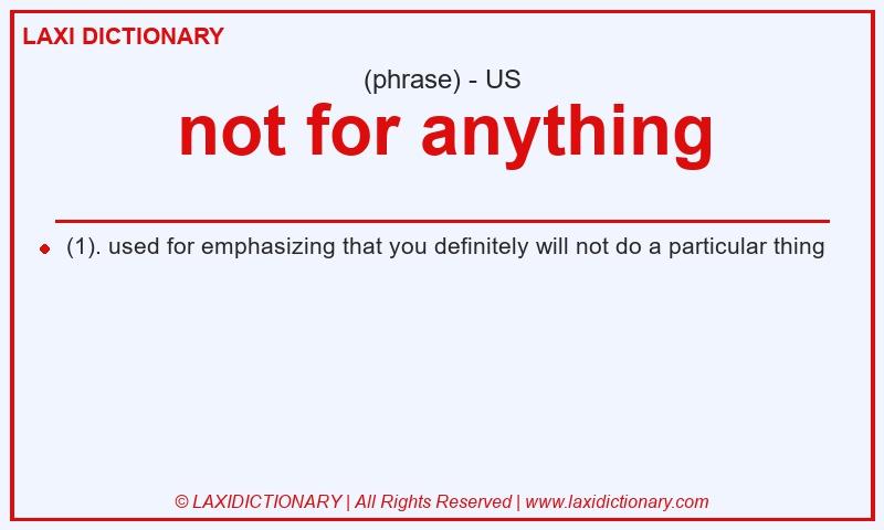 Definition not for anything in American English