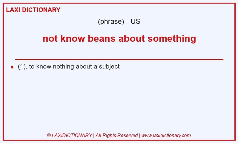 Definition not know beans about something in American English