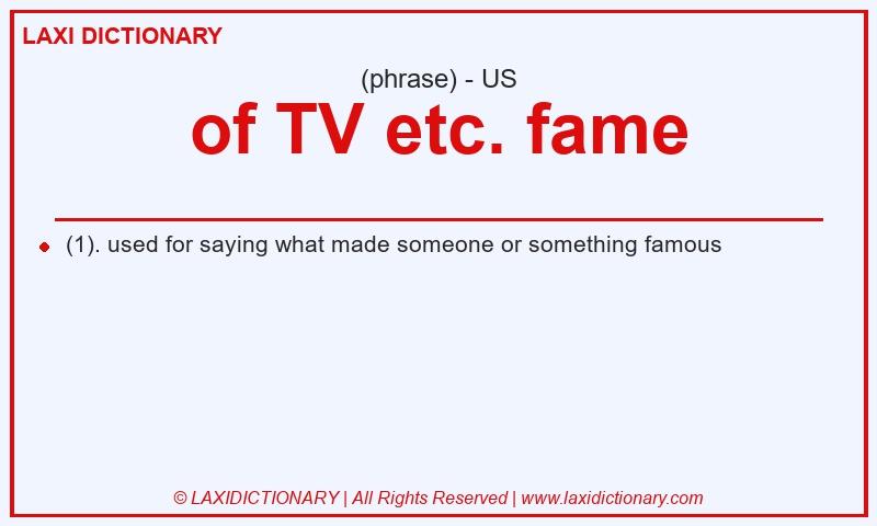Definition of TV etc. fame in American English