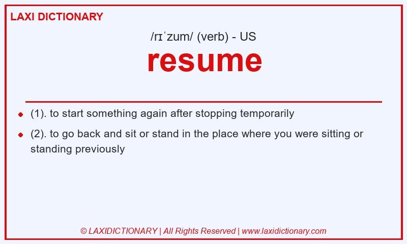 Definition resume in American English
