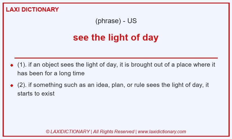 Definition see the light of day in American English