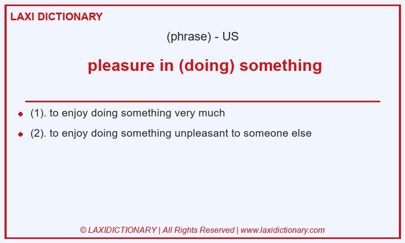 Definition pleasure in (doing) something in American English