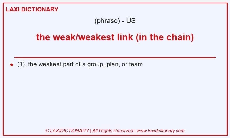 Definition the weak/weakest link (in the chain) in American English