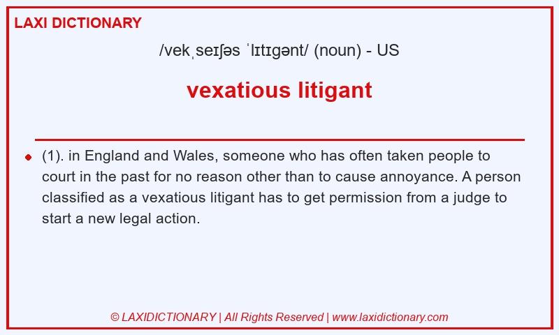 Definition vexatious litigant in American English