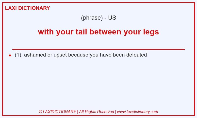 Definition with your tail between your legs in American English