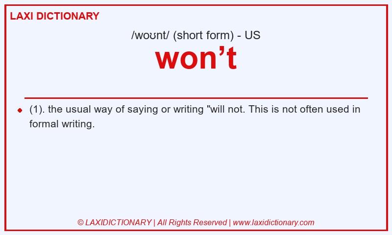 Definition won’t in American English