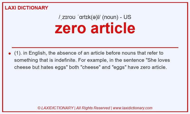 Definition zero article in American English
