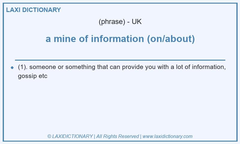Definition a mine of information (on/about) in British English