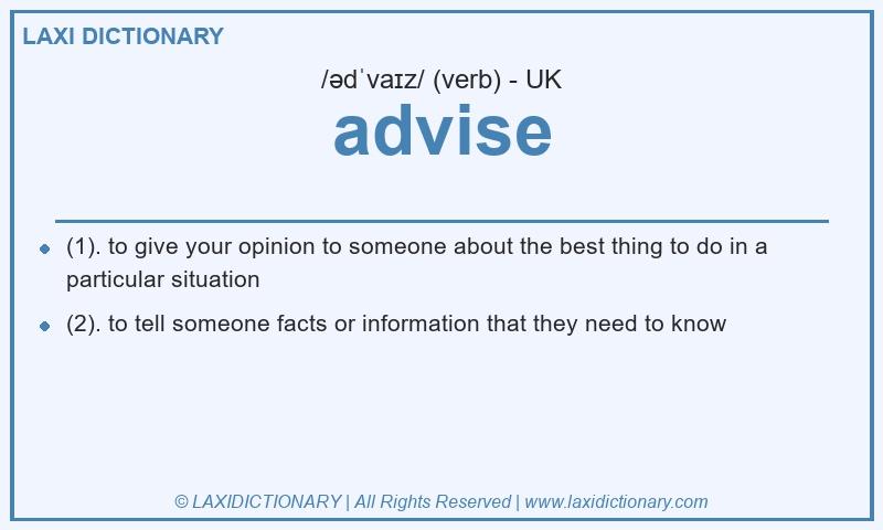 Definition advise in British English
