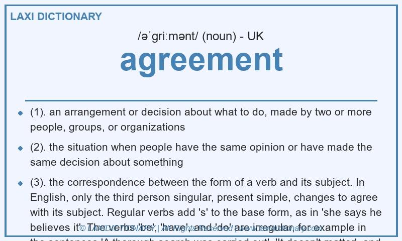 Definition agreement in British English