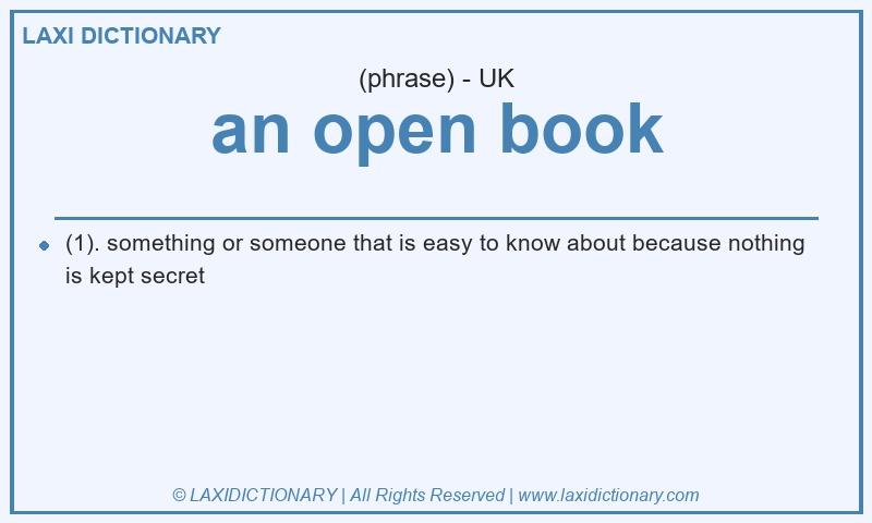 Definition an open book in British English