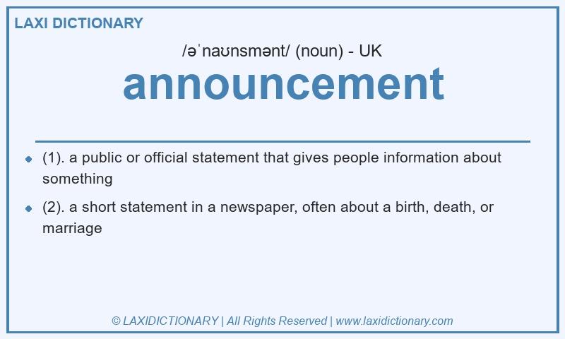 Definition announcement in British English