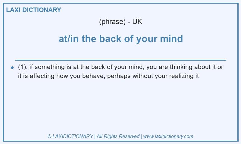 Definition at/in the back of your mind in British English