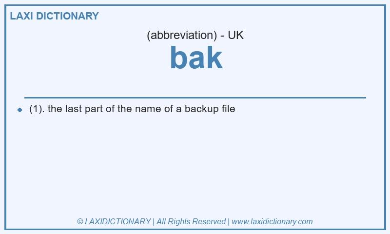 Definition bak in British English