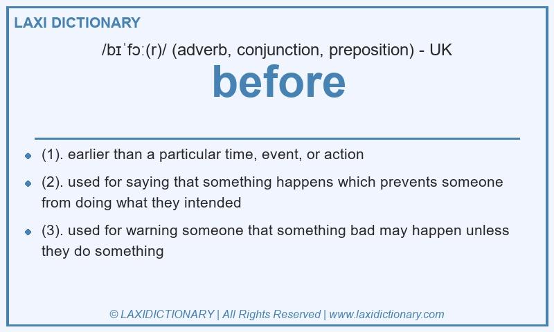 Definition before in British English