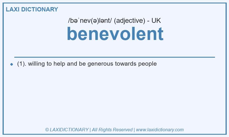 Definition benevolent in British English