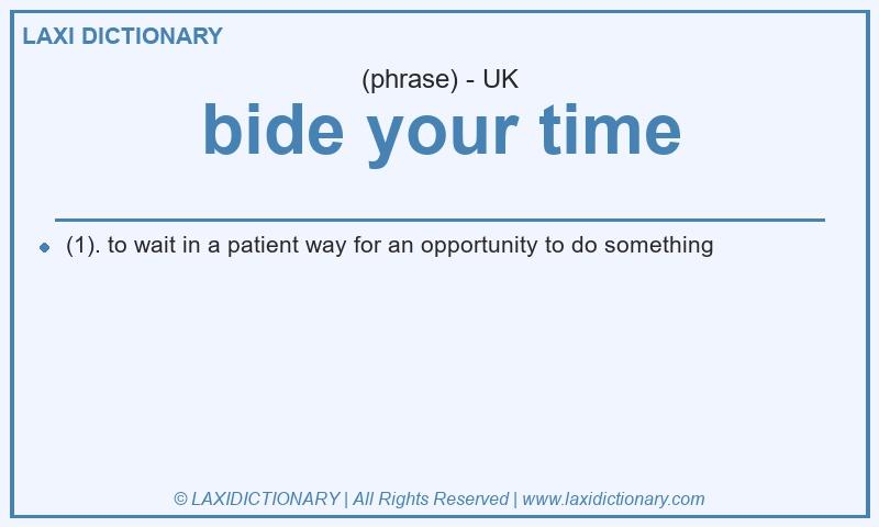 Definition bide your time in British English