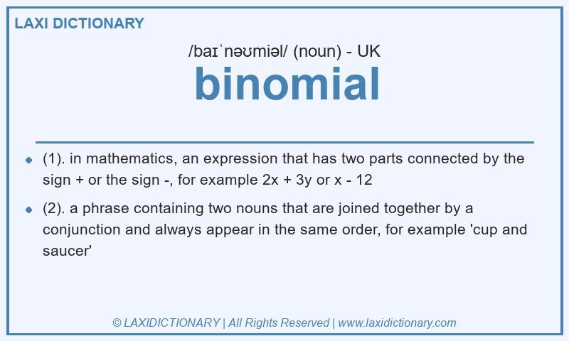 Definition binomial in British English