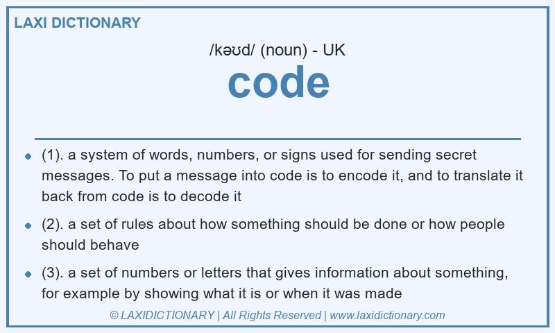 Definition code in British English
