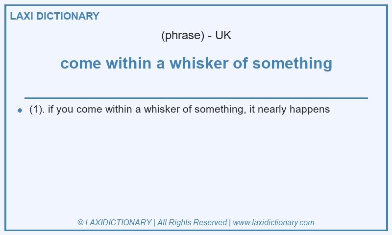 Definition come within a whisker of something in British English
