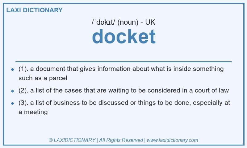 Definition docket in British English