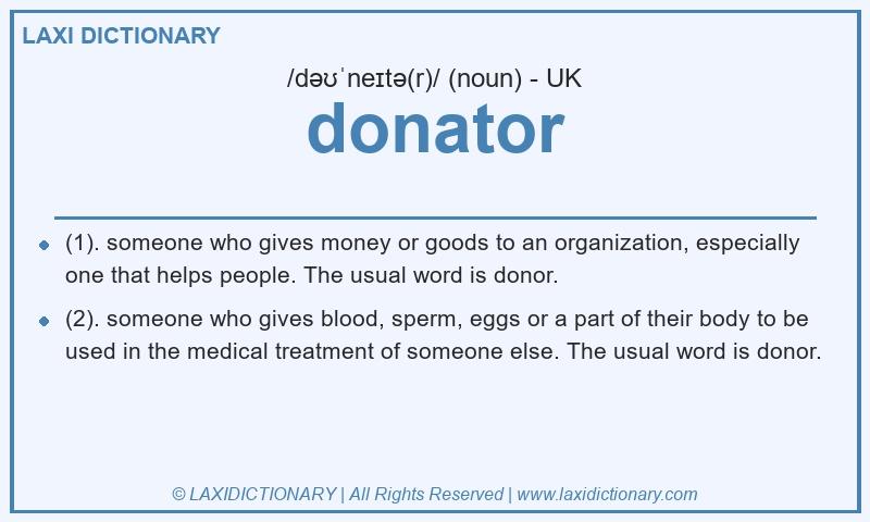 Definition donator in British English