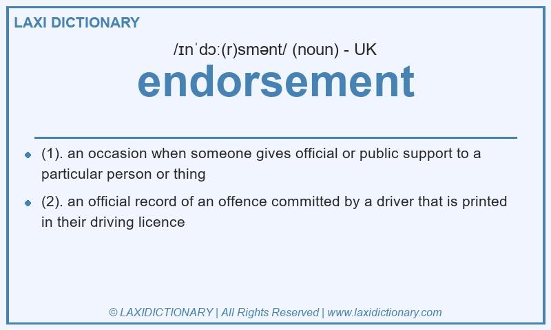 Definition endorsement in British English