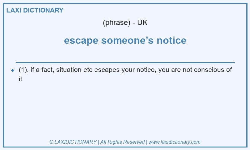 Definition escape someone’s notice in British English